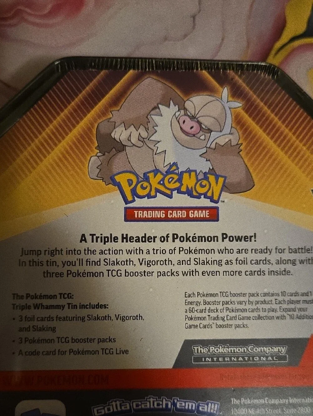 Pokemon Gold Slaking Tin with Featured Card